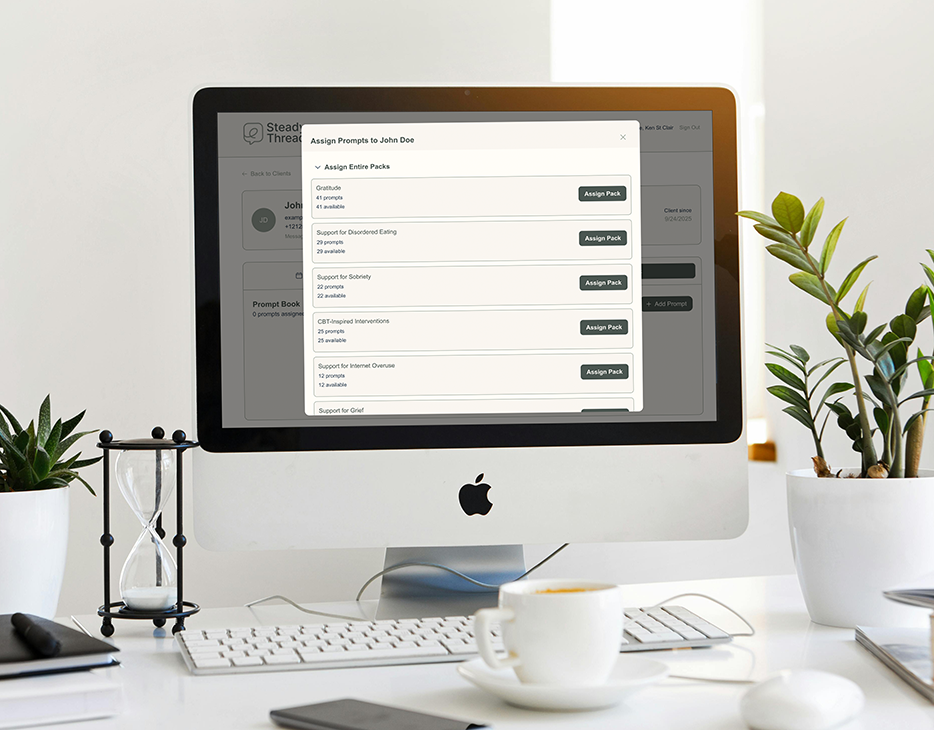 Therapist selecting therapeutic prompts from a curated library